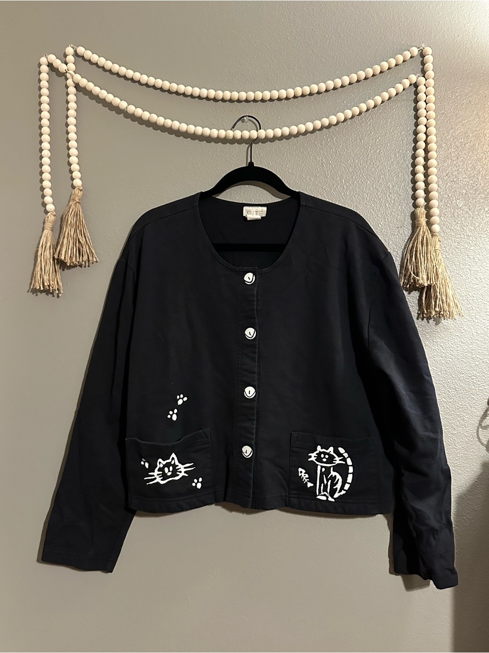 VTG Black Cat-Graphic Button Front Women's Cardigan